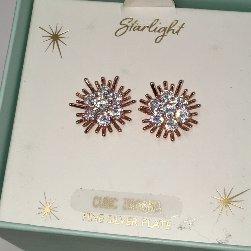 14k rose gold earrings diamond silver studs - Picture 4 of 7